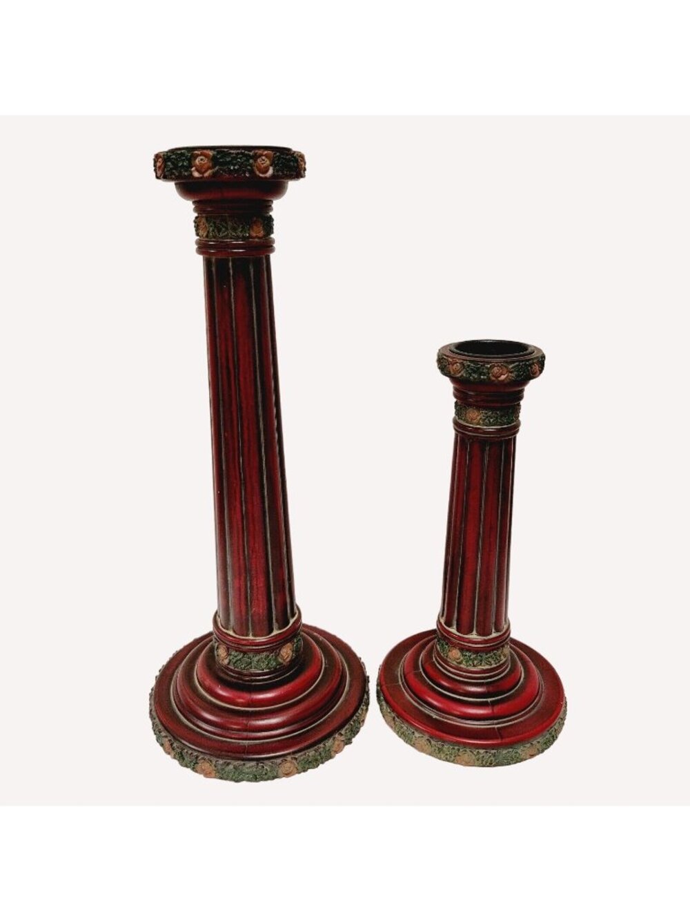 2 Vtg 80s Maitland Wood Lacquered Candle Holders Hollywood Regency Eclectic